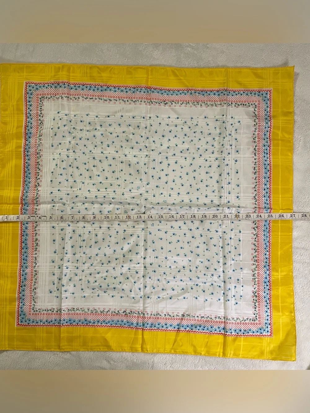 Yellow Border Floral Chiffon Square Fashion Scarf